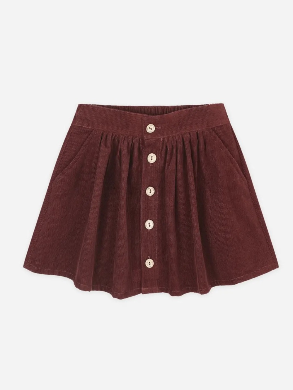 Rylee + Cru Corduroy Button-Front Skirt in Burgundy 8-9